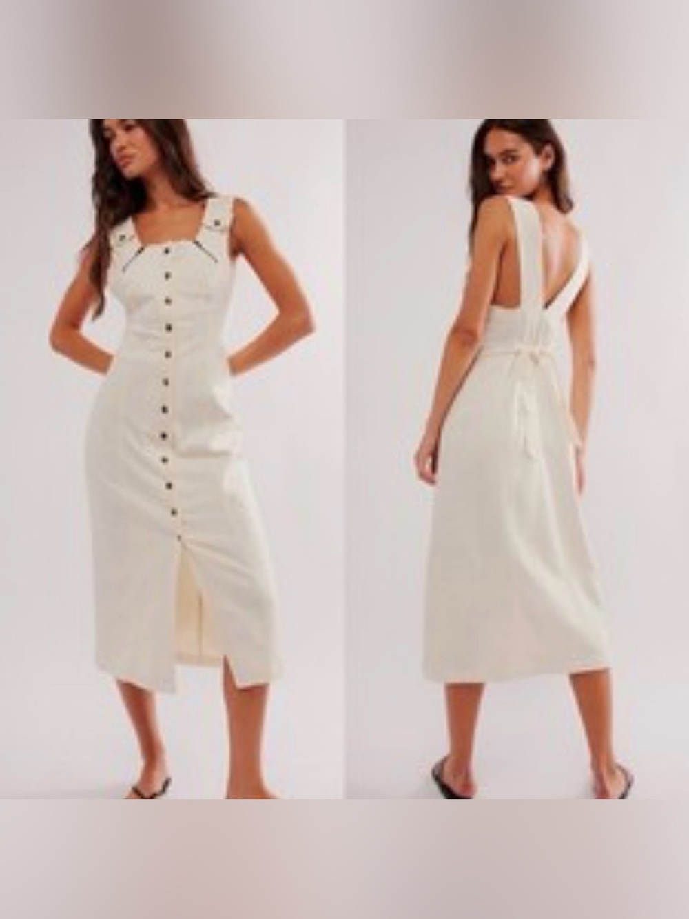 UEC Free People Desert Desire Cream Button-Front Midi Dress Open Back SZ M